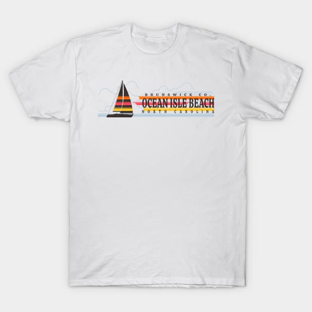 Ocean Isle Beach, NC Summertime Vacationing Sailboat T-Shirt by Contentarama